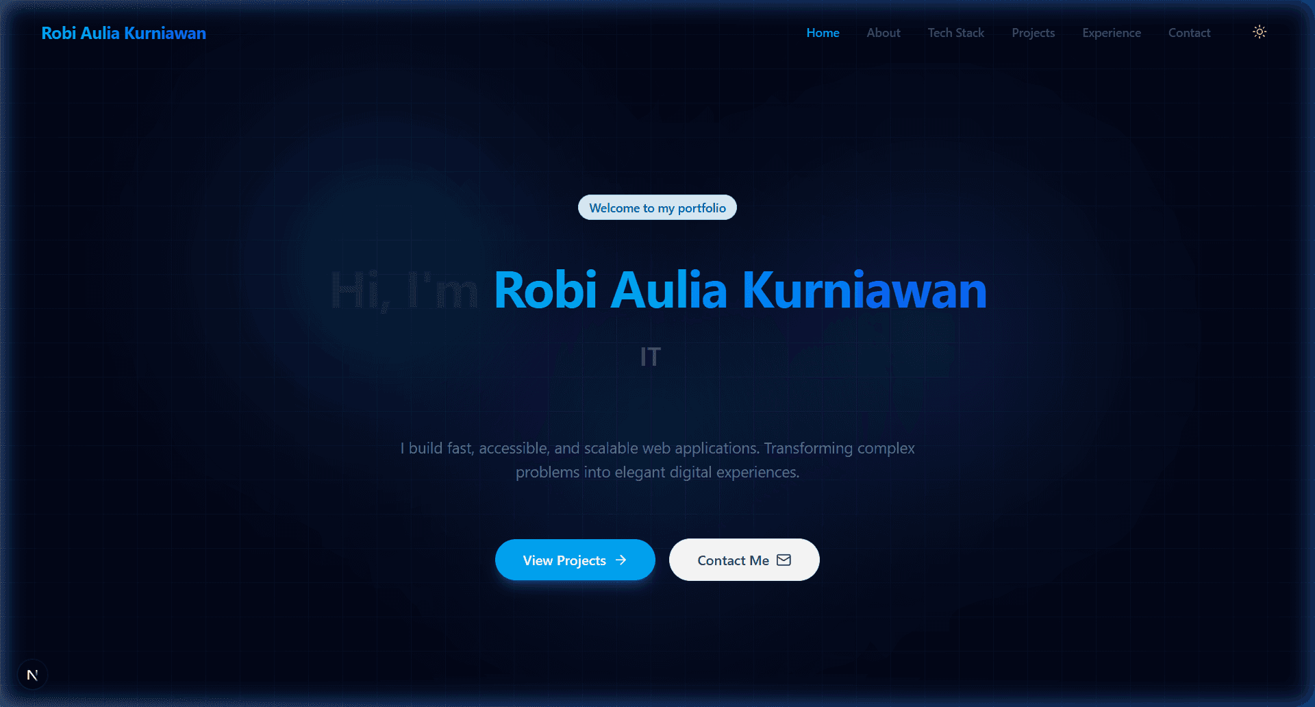 Tampilan website Portofolio Pribadi